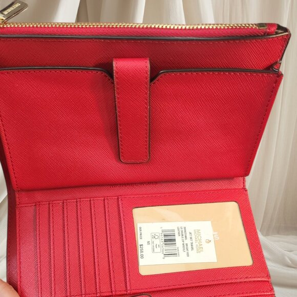 Michael Kors NWT Jet Set Travel Large Leather Wallet -  Bright Red - Picture 7 of 10